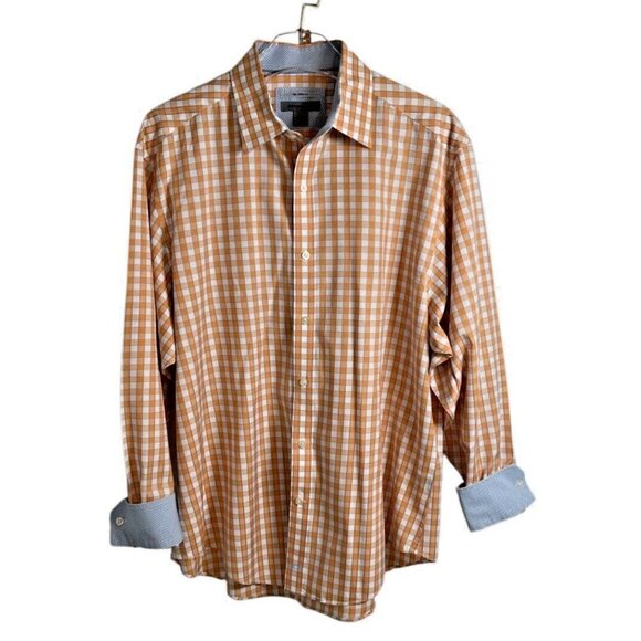 Johnston & Murphy Other - Johnston & Murphy Men's Coral/Blue Plaid Tailored Fit Button Up Shirt SIZE-LARGE